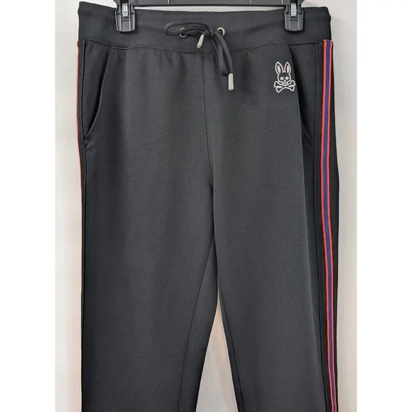 Psycho Bunny Joggers Striped Sweatpants Men's size Small Black Pockets - Picture 3 of 10